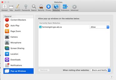 Disable Popups in Safari (Mac)